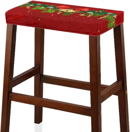 Christmas Bar Stool Seat Covers Jingle Bell Red Bar Stool Covers Rectangle Set of 2 Counter Stool Bar Chair Covers for Kitchen Pub Dining Room Holiday Xmas Decor