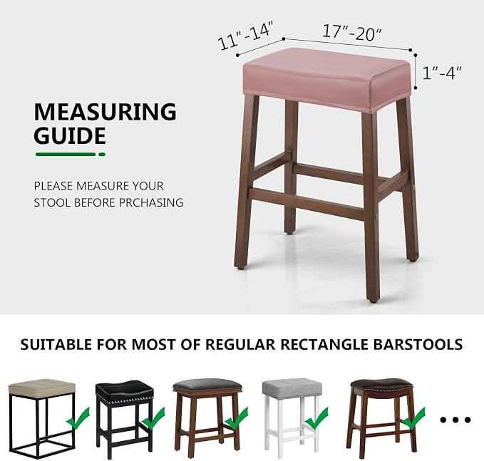 YISUN Stool Covers Rectangle - 2 Pack Stretch Oilproof Waterproof PU Bar Stool Covers Saddle Seat Counter Pub Vanity Chair Cover with Elastic Bands