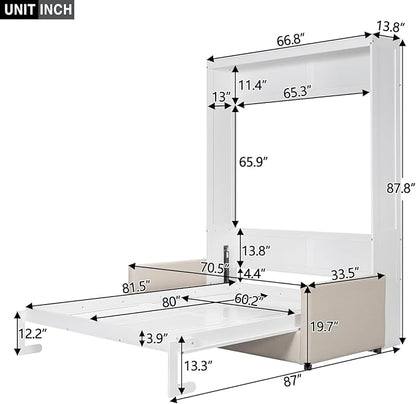 MERITLINE Queen Murphy Bed with Sofa,Wood Vertical Folding Murphy Wall Bed Cabinet with Couch,for Adults Guest Rooms,Offices,Apartments (White)