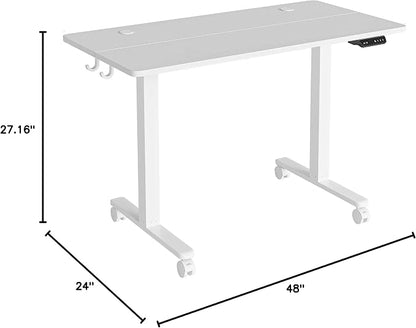 Cubiker Standing Desk, 48x24 Inches Sit Stand Home Office Desk, Electric Stand up Desk, Adjustable Desk with Splice Board, White Frame/White Top