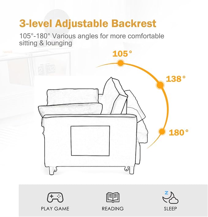 Velvet Pull Out Couch Bed & Sleeper Sofa, 3-in-1 Convertible Sofa Bed with Adjustable Backrest, Storage Pockets, Armrests & Pillows for Small Spaces (Black)
