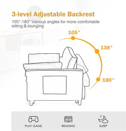 Velvet Pull Out Couch Bed & Sleeper Sofa, 3-in-1 Convertible Sofa Bed with Adjustable Backrest, Storage Pockets, Armrests & Pillows for Small Spaces (Black)