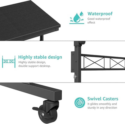 WINAZ Small Portable Rolling Standing Desk - 32 Inch Adjustable Height Mobile Teacher Podium on Wheels for Classroom, Stand Up Desks for Treadmill Walking Pad, Couch Sofa Side Laptop Table, Black