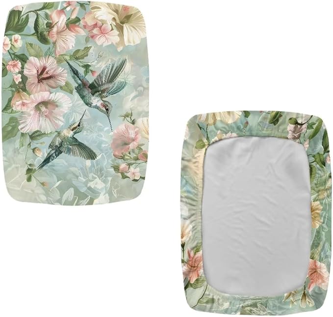 Bar Stool Chair Covers Rectangle Hummingbird Spring Flower Bar Stool Covers Set of 2 Vanity Stool Covers Stretch Washable Saddle Bar Stool Slipcover Bench Seat Protector with Elastic Bands
