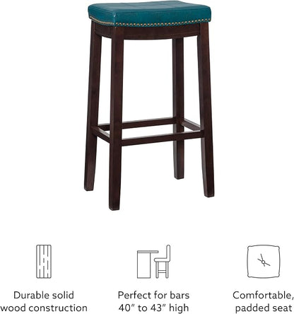 Linon Carson Blue Backless Bar Stool, Brown