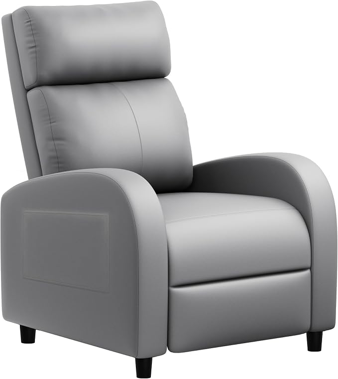 JUMMICO Recliner Chair Adjustable Home Theater Single Recliner Sofa Furniture with Thick Seat Cushion and Backrest Modern Living Room Recliners (Leather, Grey)