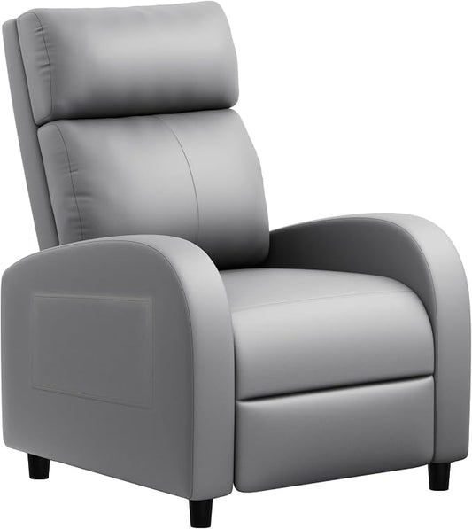 JUMMICO Recliner Chair Adjustable Home Theater Single Recliner Sofa Furniture with Thick Seat Cushion and Backrest Modern Living Room Recliners (Leather, Grey)