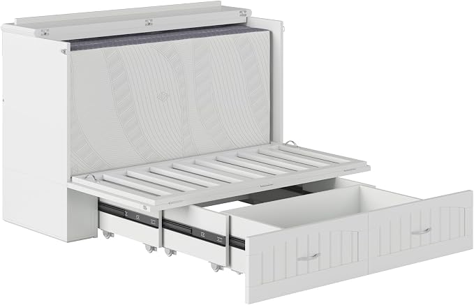AFI, Southampton Murphy Bed Chest Full with 6" Mattress, Built-in USB Charger & Storage Drawer, White