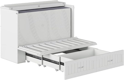 AFI, Southampton Murphy Bed Chest Full with 6" Mattress, Built-in USB Charger & Storage Drawer, White