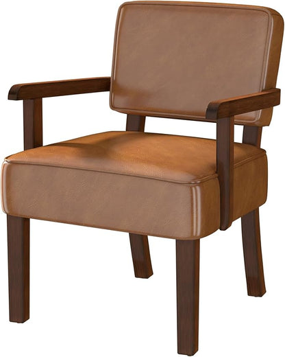 FAGAGA Accent Chair, PU Leather Living Room Chairs Oversized with Soft Seat and Armrests, Armchair for Bedroom, Dinning, Reading, Waiting Rooms (Leather Brown)