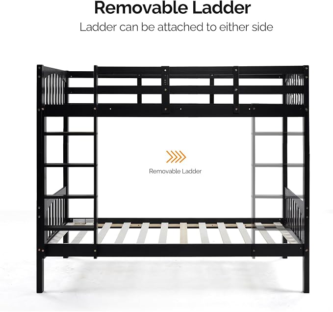 VINGLI Solid Wood Bunk Bed Twin Over Twin with RGB LED Light and Charging Station,15 inches Extra Tall Guardrail, Convertable 2 Deckers Bed, Heavy Duty Wood Slat Support, Black