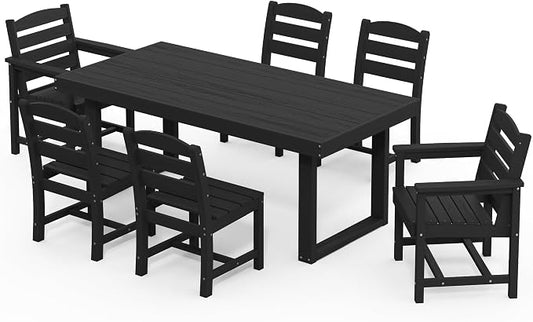 SERWALL HDPE Outdoor Dining Set for 6, 67'' Patio Table and Chairs Set | with Armless Seat