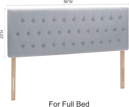 Tufted Upholstered Full Size Bed Headboard in Modern Button Design, Adjustable Solid Wood Head Board, Premium Linen Fabric Padded Headboards in Bedroom (Grey)
