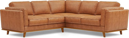 Valencia Artisan Full Leather Sofa - Pure Full Italian Nappa Leather Couch, Solid Wood Accent, Ultimate Comfort (Cognac, L-Shape Sectional)