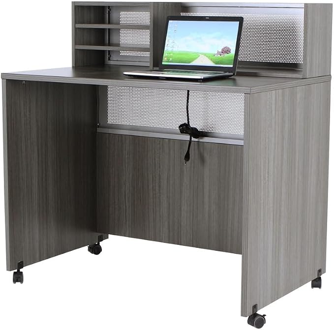 NBF Reception Desk Standing Height Workstation with Mobile Casters for Office Lobby, 48" W x 30" D, Gray, At Work Collection