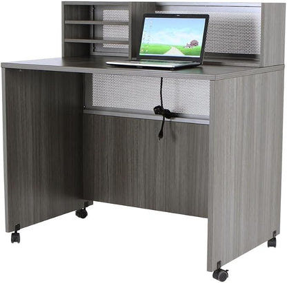 NBF Reception Desk Standing Height Workstation with Mobile Casters for Office Lobby, 48" W x 30" D, Gray, At Work Collection