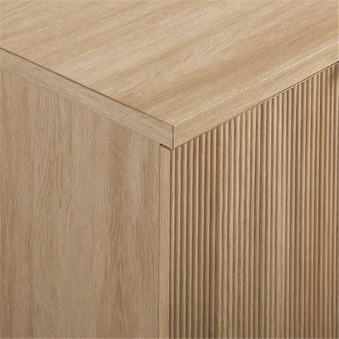 Walker Edison Reema Fluted 4-Door Kitchen Sideboard Buffet Console, 69 Inch, Coastal Oak