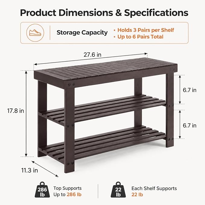Shoe Rack Bench, 3-Tier Shoe Storage Organizer for Entryway , Shoe Shelf for Small Spaces, Multi-Functional Side Table Plant Stand, Shoe Stand for Bedroom, Living Room, Closet, Front Door, Brown