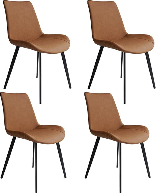 HIPIHOM Modern Dining Chairs Set of 4, Upholstered Faux Leather Cushion Seat and Sturdy Metal Legs (4 Brown Chairs)