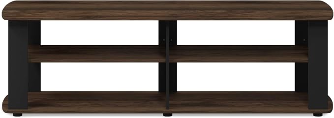 Furinno Nelly TV Stand, 3-Tier Entertainment Center with Open Shelves Storage, TV Console for TV up to 50 Inch, Soft Edges, for Living Room, Bedroom, Columbia Walnut
