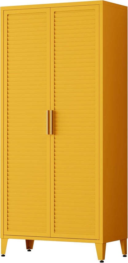 61 "H Yellow Metal Cutlery Cabinet with Door Freestanding Kitchen Cabinet with 3 Adjustable Shelf Side Panels, Suitable for Kitchen, Living Room, Dining Room Metal Cabinet,Requires Assembly
