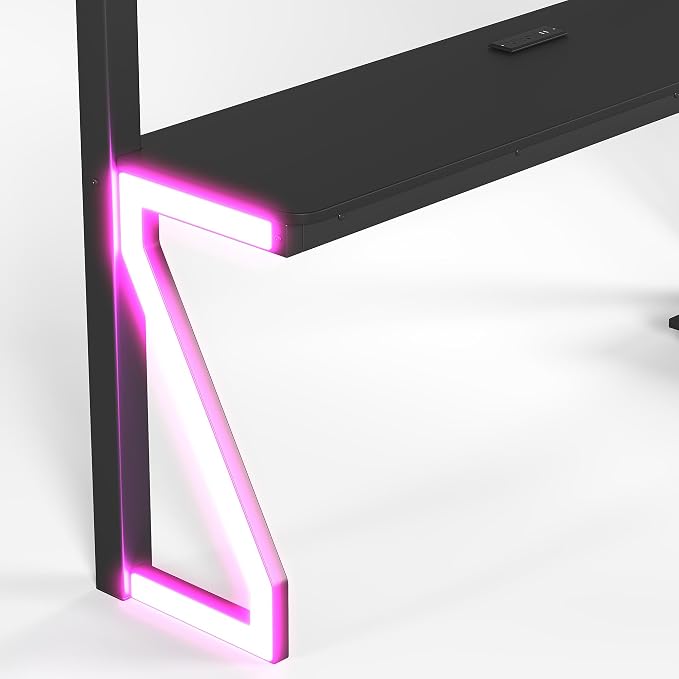 Bellemave Queen Size Loft Bed with Desk and USB Ports, Computer Tray, Peg Board LED, Metal Full Loft Bed Frame for Adults, Kids, Teens, Black
