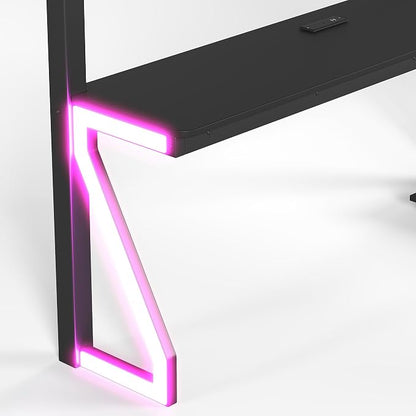 Bellemave Queen Size Loft Bed with Desk and USB Ports, Computer Tray, Peg Board LED, Metal Full Loft Bed Frame for Adults, Kids, Teens, Black