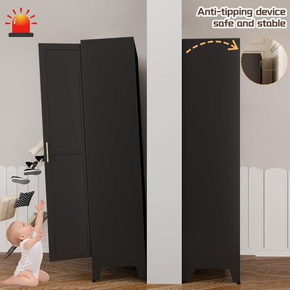 PAOFIN 75" Metal Kitchen Pantry Cabinet,Black Storage Cabinet with Doors and 5 Adjustable Shelves, Cabinet with 2 Metal Handles,Tall Cabinet for Livingroom,Pantry, Bathroom,Kitchen