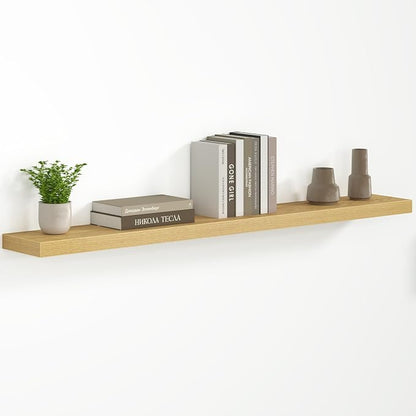 Fun Memories 55 Inch Floating Shelves - Fireplace Mantel Shelf - Deep Wall Mounted Wood Storage Shelf for Bedroom, Kitchen, Farmhouse - 1 Pack, Oak