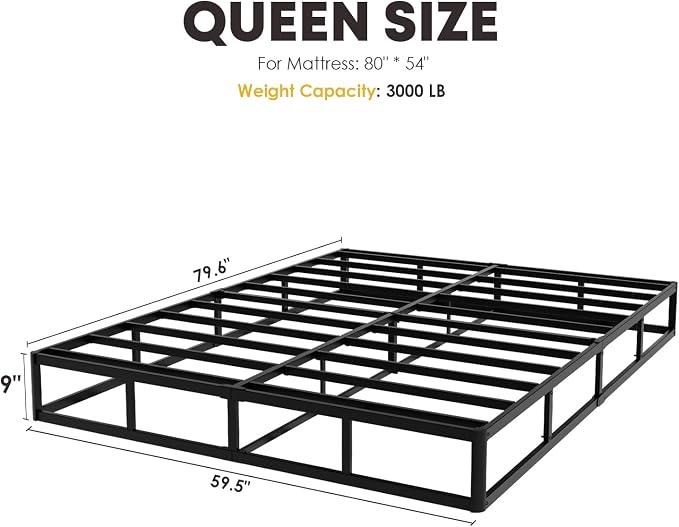 YORMDMO Queen Size Box Spring, 9 Inch Height-Profile Box Springs with Washable Cover, Heavy Duty Metal Mattress Foundations Easy Assembly Noise-Free