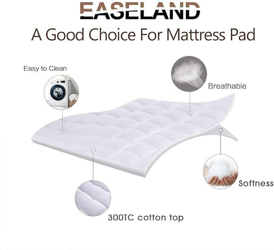 EASELAND Queen Size Mattress Pad Pillow Top Mattress Cover Quilted Fitted Mattress Protector Cotton Top Stretches up 8-21" Deep Pocket Cooling Mattress Topper (60x80 inch, White)