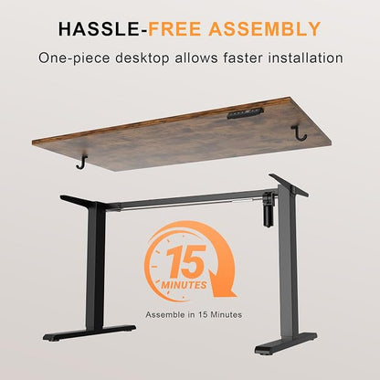 WALKINGDESK 55x28 Inches Whole Piece Electric Standing Desk, Seamless One Piece Height Adjustable Sit to Stand up Desk for Home Office, Ergonomic Computer Workstation, Rustic Brown