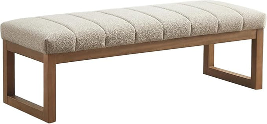 Zihanhome 52.7" Bedroom Bench for End of Bed, Modern Upholstered Teddy Fabric Entryway Bench & Dining Bench, Footrest Stool Bench with Solid Wood Frame for Bedroom, Living Room (Camel)