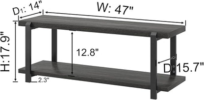FOLUBAN 47 Inch Shoe Storage Bench, Rustic Wood and Metal Entryway Bench for Hallway Front Door Entrance, Vintage Indoor Shoe Rack Bench Seat for Bedroom Living Room, Dark Gray