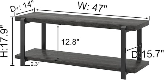 FOLUBAN 47 Inch Shoe Storage Bench, Rustic Wood and Metal Entryway Bench for Hallway Front Door Entrance, Vintage Indoor Shoe Rack Bench Seat for Bedroom Living Room, Dark Gray