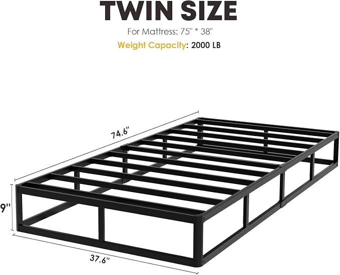 YORMDMO 9 Inch Box Spring, Twin Size Box Springs with Fabric Cover, Heavy Duty Metal Height Pprofile Mattress Foundations Easy Assembly 3000 lbs Capacity