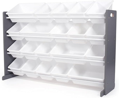 Humble Crew Toy Storage Organizer with 20 Removable Storage Bins for Kids Playroom, 4-Tier Toddler Toy Organization and Storage, Grey/White