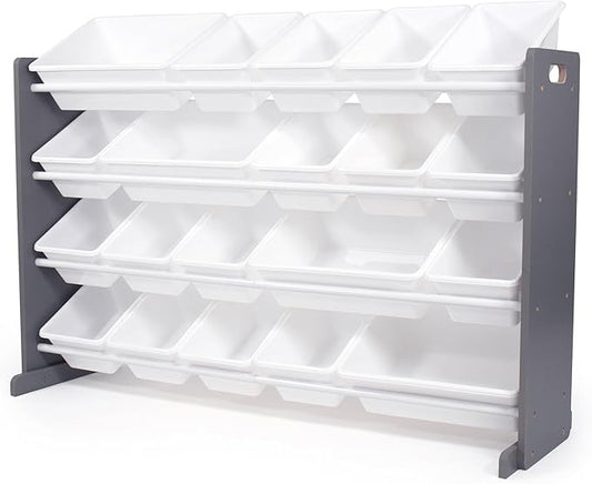 Humble Crew Toy Storage Organizer with 20 Removable Storage Bins for Kids Playroom, 4-Tier Toddler Toy Organization and Storage, Grey/White