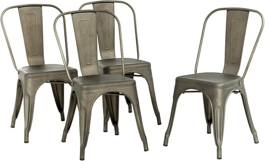 FDW Metal Chair Dining Chair Set of 4 Patio Chair Home Kitchen Chair 18 Inch Seat Height Dinning Room Chair Stackable Metal Bar Chairs Indoor Outdoor Chairs Tolix Bar Side Chair Dining Chair