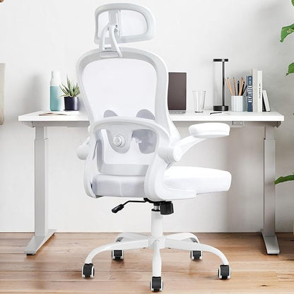 Ergonomic Office Chair,Ultra Thick Spring Cushion Desk Chair,White | Adjustable Lumbar Support and Headrest,Flip-up Arms,Rocking Function,Mesh Home Office Computer Chair