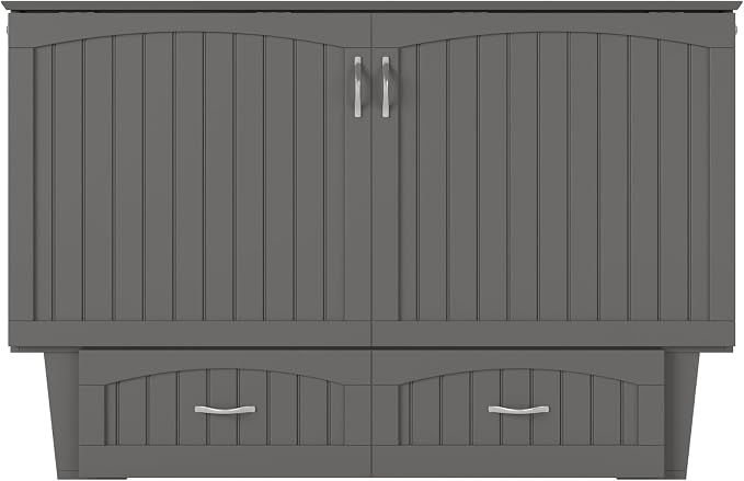 AFI, Nantucket Queen Murphy Bed Chest with Mattress, Storage Drawer and Built-In USB Charger, Grey