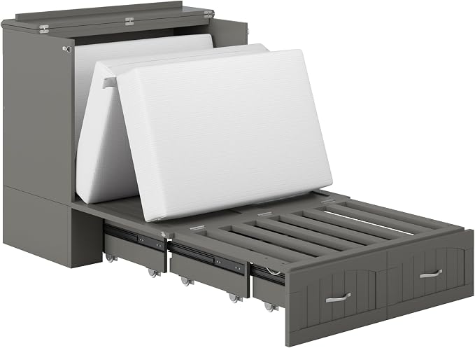 AFI, Southampton Murphy Bed Chest Twin XL with 6" Mattress, Storage Drawer & Built-in USB Charger, Grey