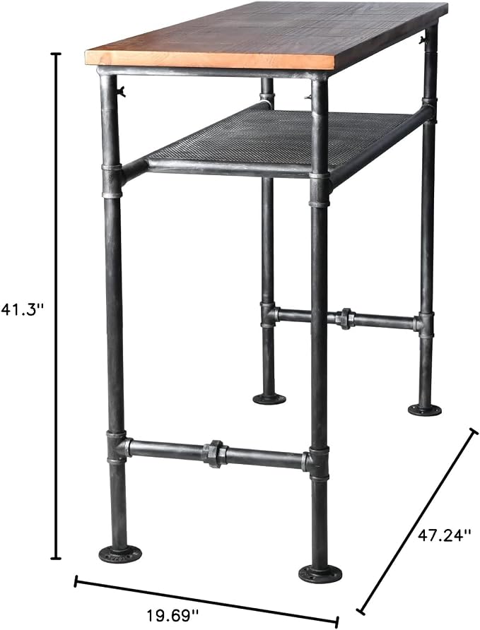 41.3inch Height Industrial Bar Table Rustic Metal Pipe Wood Design Farmhouse Bistro Pub Table Vintage Office Computer Desk Meeting for 4-5 peoplle 2 Tier Storage
