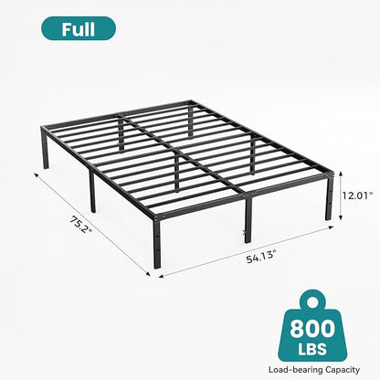 Sweetcrispy Full Size 12 Inch Platform Bed Frame, Heavy Duty Metal Foundation Frame, Noise-Free Sturdy Steel Slats, Underbed Storage, No Box Spring Needed, Quick Setup
