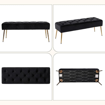 DUHOME Button-Tufted Ottoman Bench, Upholstered Bedroom Benches Velvet Footrest Stool Accent Bench for Entryway Dining Room Living Room Bedroom End of Bed, Black
