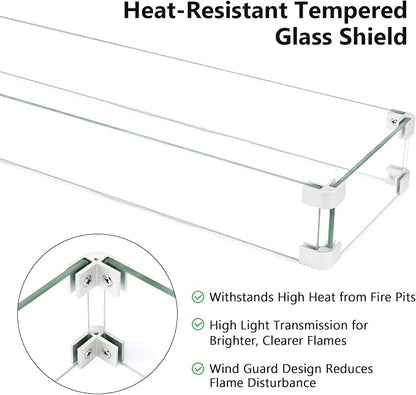 Hisencn 30 x 10 Inch Drop-in Fire Pit Kit, Premium Stainless Steel Modern Fire Trough with Tempered Glass Wind Guard, Built-in Outdoor Table Flame Feature for Patio, Backyard & Entertaining