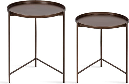 Kate and Laurel Ulani Modern Nesting Side Table; Set of 2; Bronze; Sophisticated Glam End Tables for Storage and Display