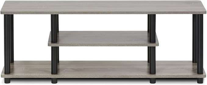 Furinno Turn-N-Tube No Tools 3D 3-Tier Entertainment TV Stand up to 50 inch TV, Round Tubes, French Oak Grey/Black