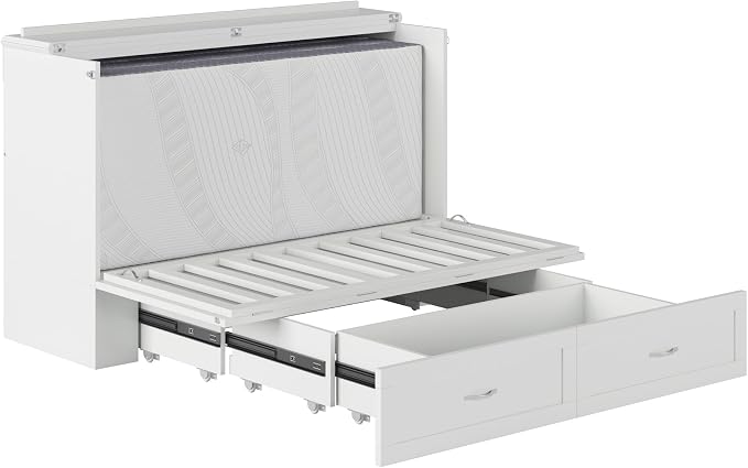 AFI Hamilton Queen Murphy Bed Chest with Mattress, Storage, and Built-in Charger in White