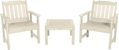 Highwood AD-KITCHGL2-WAE 2 Lehigh Garden Chairs with 1 Square Side Table 3-Piece Set, Whitewash